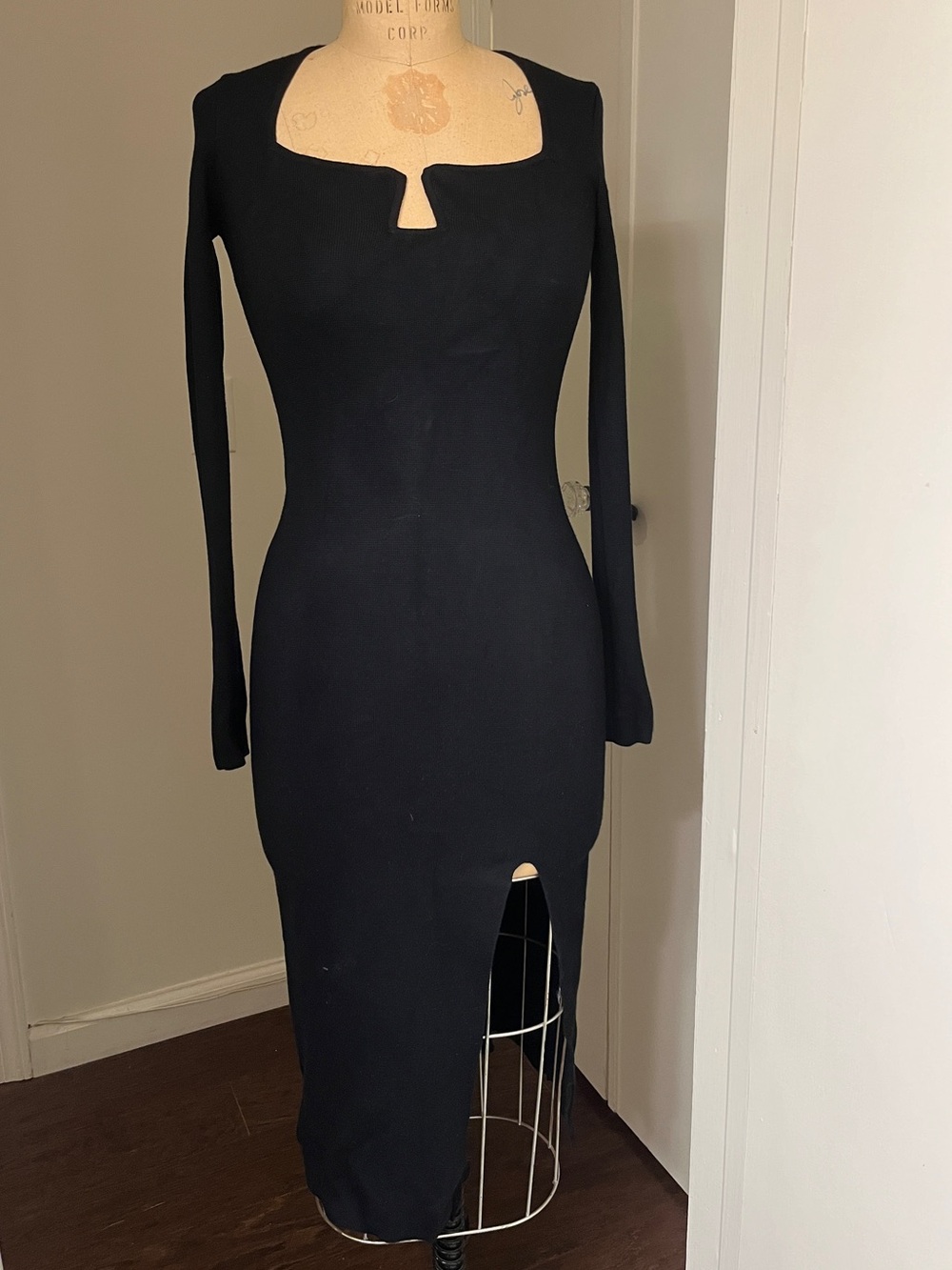 Abercrombie & Fitch Square Neck Long Sleeve Midi Dress [SIZE XS PETITE]